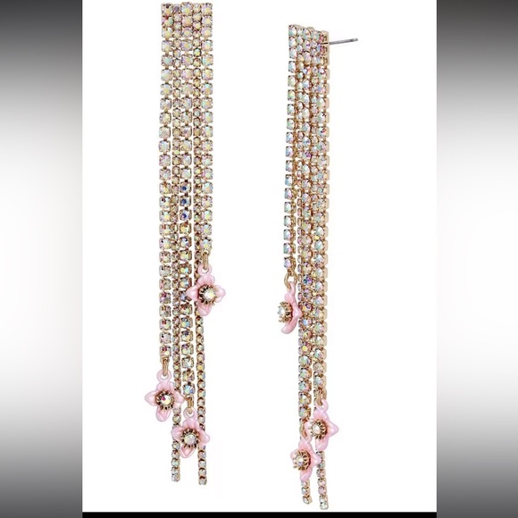 BETSEY JOHNSON Flower Fringe Linear Earrings - Picture 3 of 5